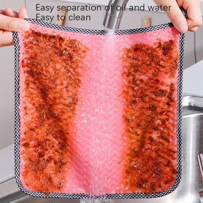 Oil Absorbent Dishcloth Soft Coral Fleece Kitchen Towel with Hang Loop