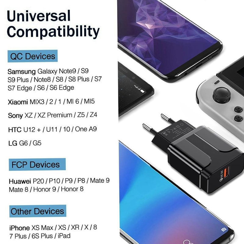 18W Fast Charger Compact USB Wall Adapter For Universal Devices 9