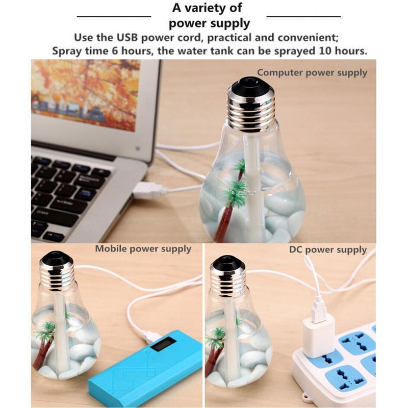 Bulb Design Aromatherapy Humidifier With LED Light Portable Air Humidifier For Home Car Office 1