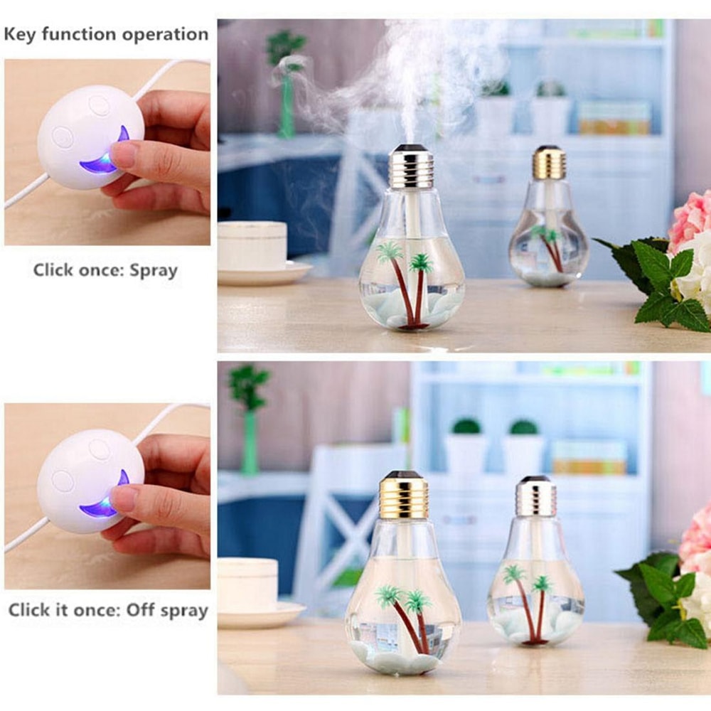 Bulb Design Aromatherapy Humidifier With LED Light Portable Air Humidifier For Home Car Office 9