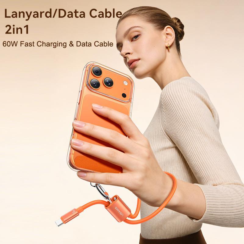60W Fast Charging USB C Cable Lanyard Short Silicone Type C Charger Cable 2