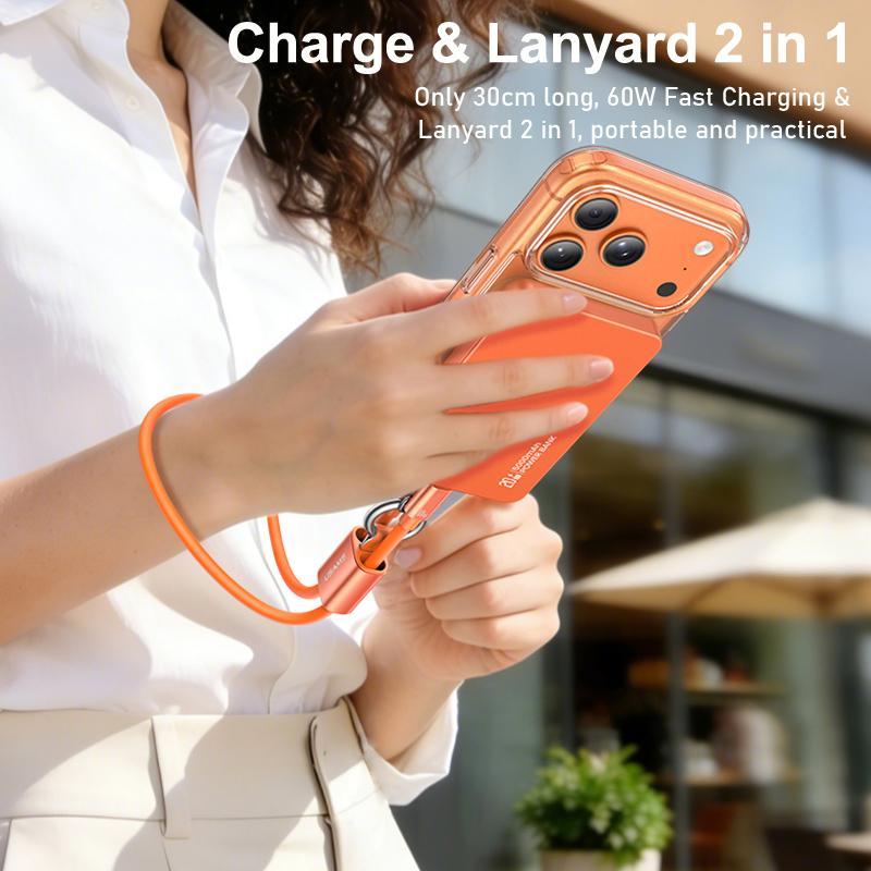 60W Fast Charging USB C Cable Lanyard Short Silicone Type C Charger Cable 3
