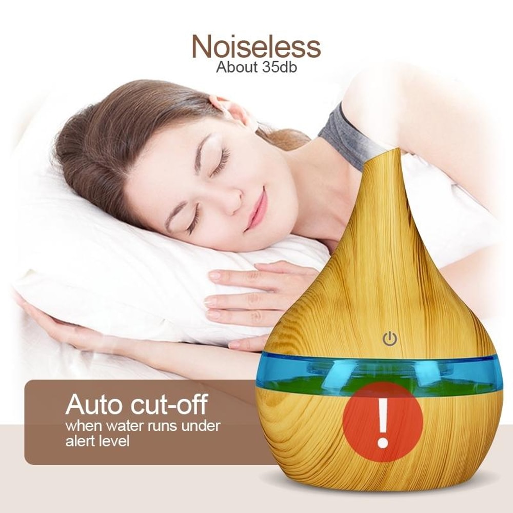 300ml USB Aroma Diffuser Ultrasonic Humidifier With Wood Grain Finish Quiet Cool Mist Aromatherapy 4