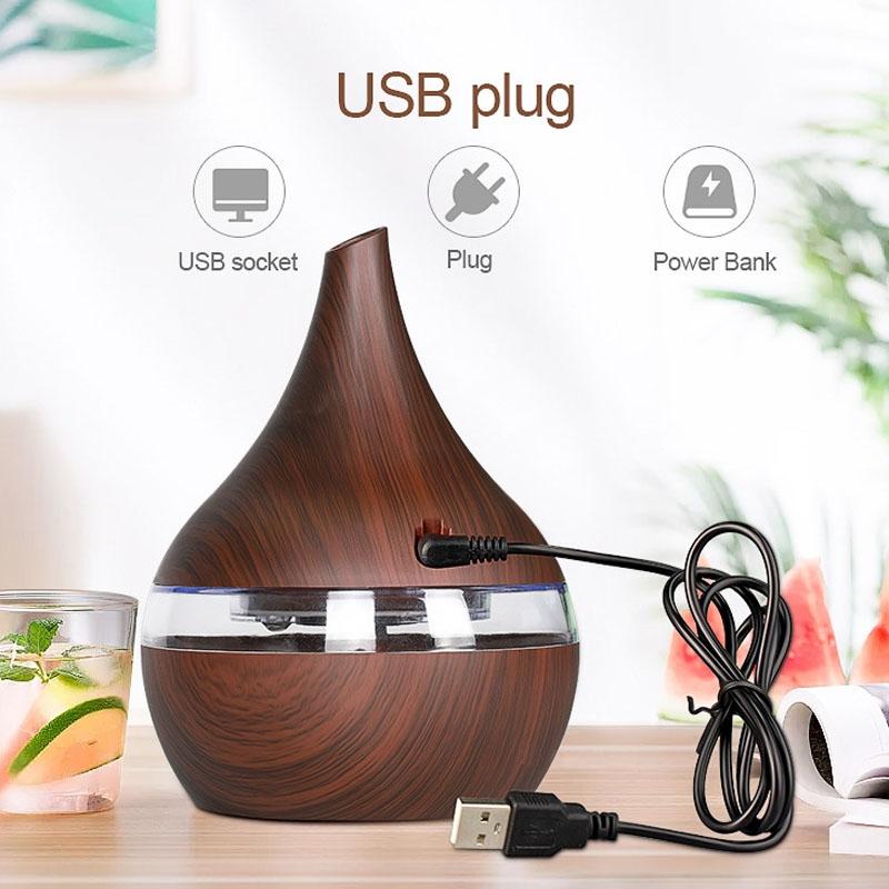 300ml USB Aroma Diffuser Ultrasonic Humidifier With Wood Grain Finish Quiet Cool Mist Aromatherapy 5