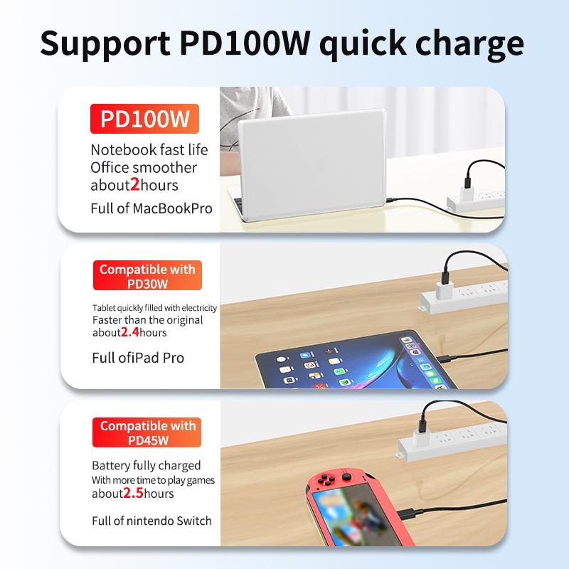 100W PD USB C To USB C Fast Charging Cable For Tablet Android Devices 7