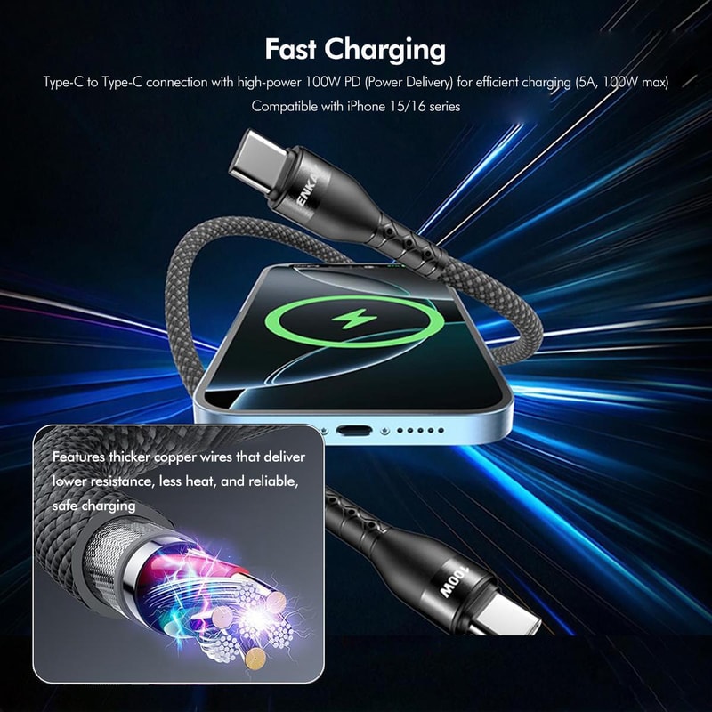 Magnetic Self Coiling USB C To USB C Cable With 100W Fast Charging Braided Design 1