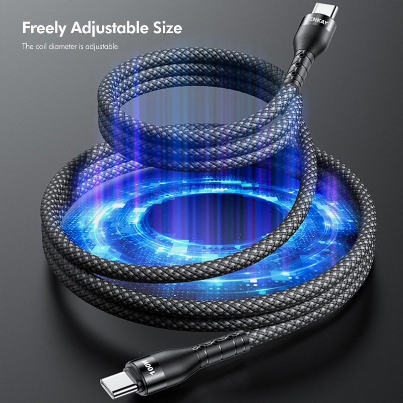 Magnetic Self Coiling USB C To USB C Cable With 100W Fast Charging Braided Design 4