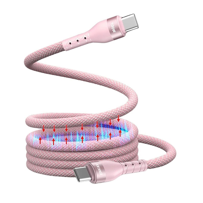 Magnetic Self Coiling USB C to USB C Cable with 100W Fast Charging Braided Design