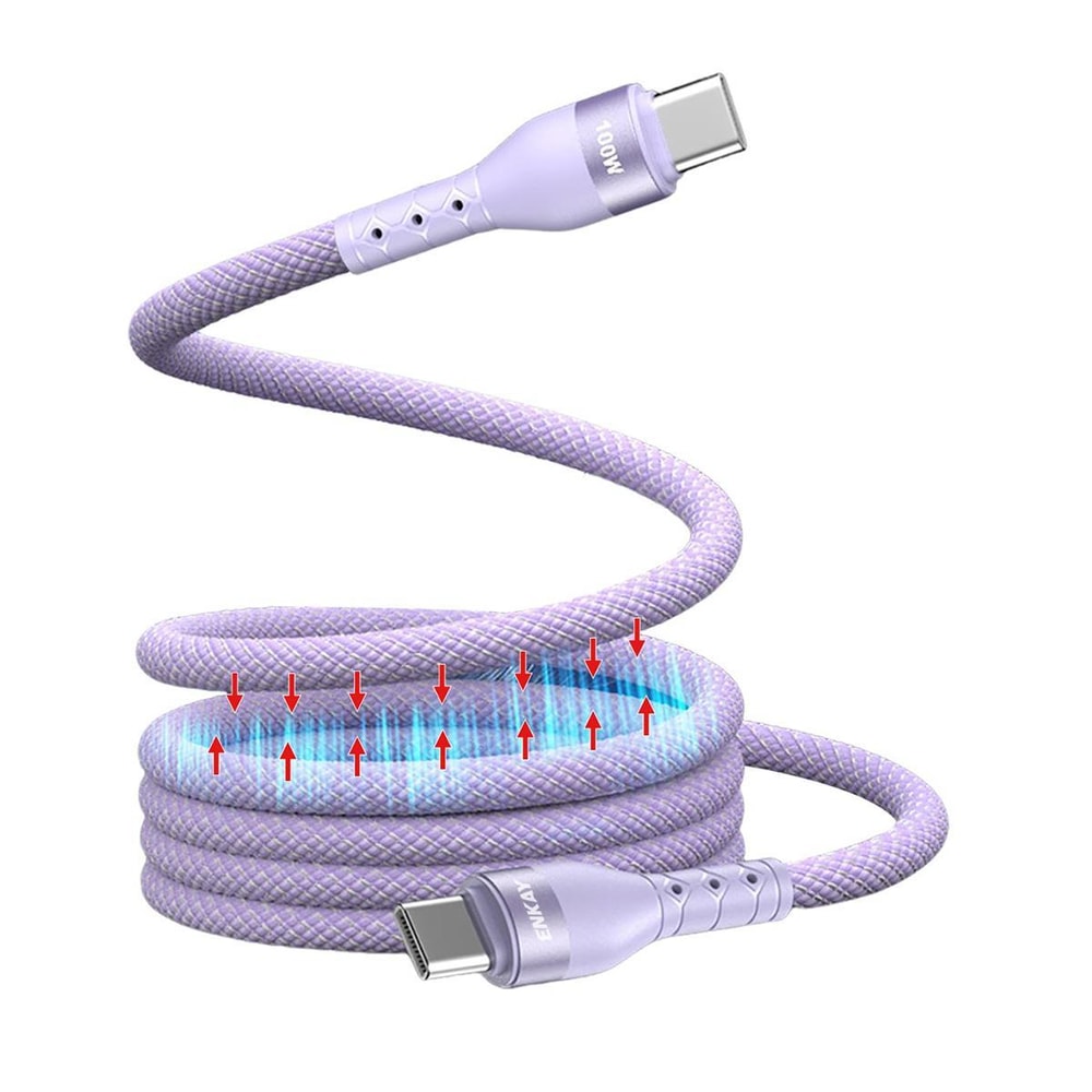Magnetic Self Coiling USB C to USB C Cable with 100W Fast Charging Braided Design