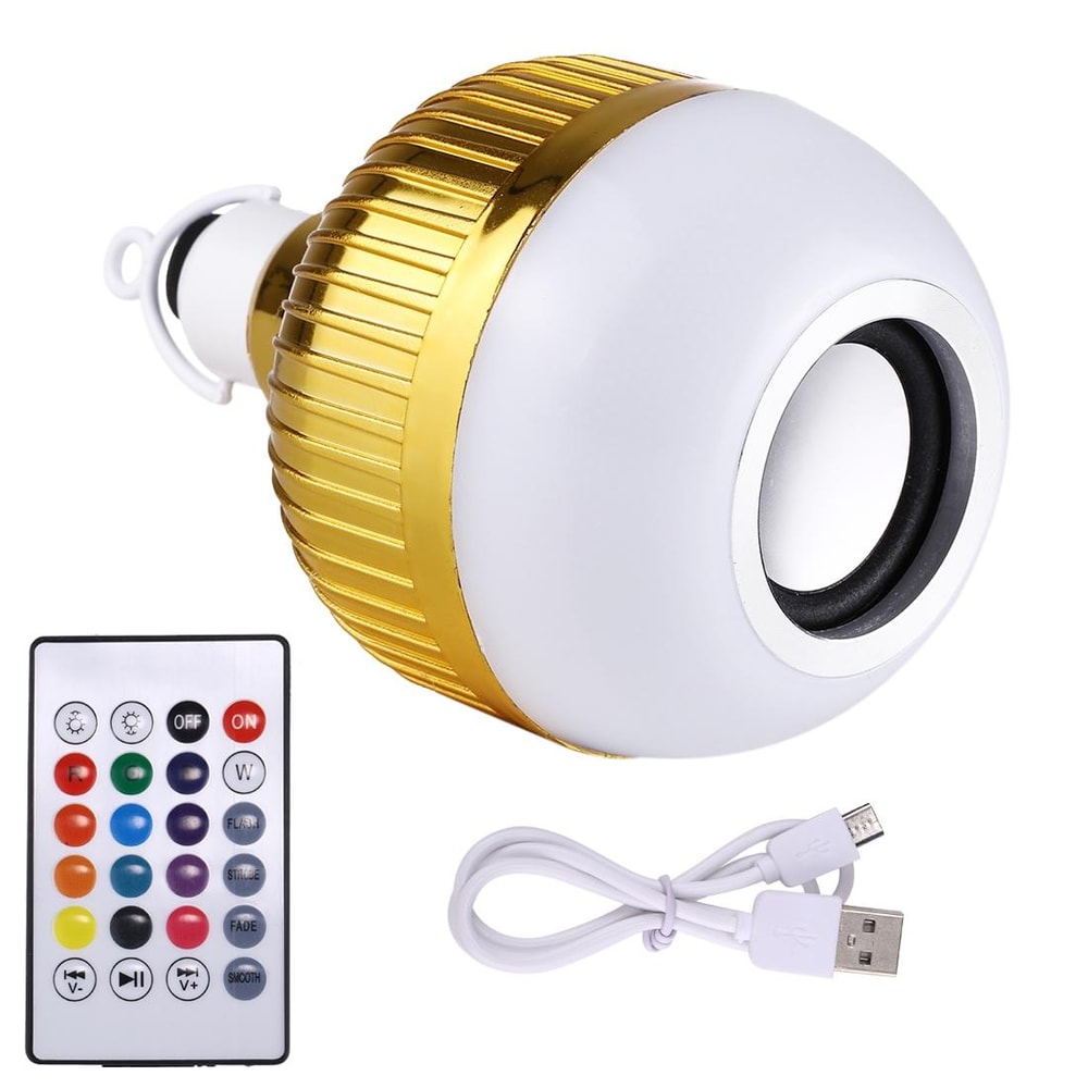 Bluetooth Speaker Light Bulb 12W Smart LED Music Lamp With Remote Control 5