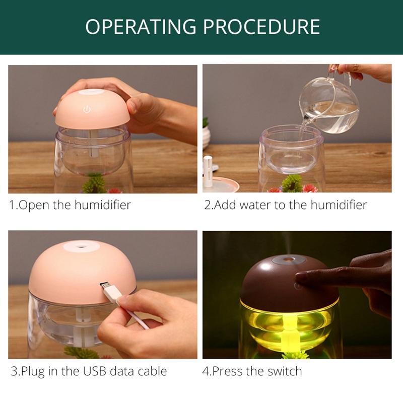 Portable USB Mini Humidifier With LED Light Quiet Car Diffuser Air Moisturizer 3