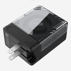 icecore 65w gan fast charger with retractable usb c cable & dual port power adapter