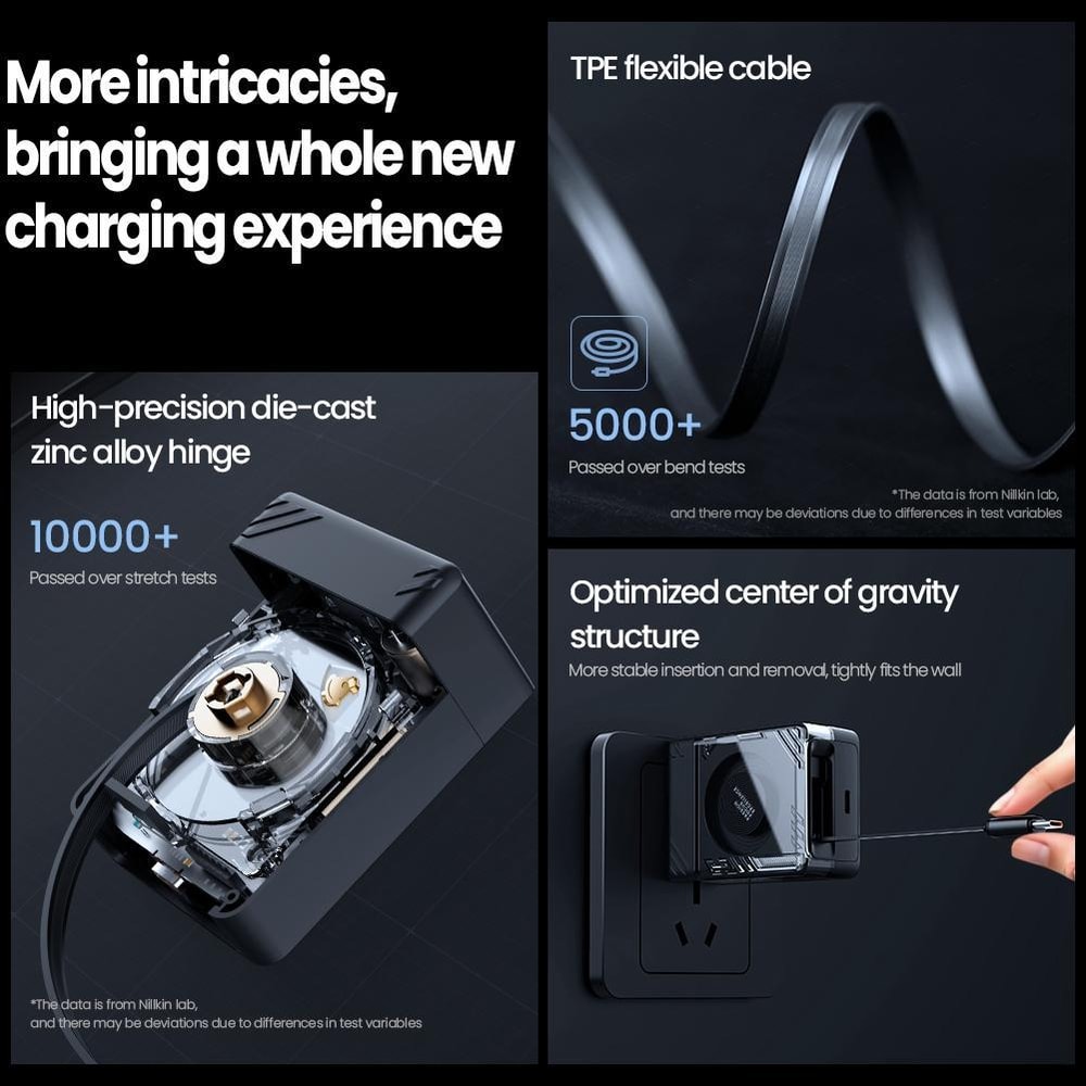 IceCore 65W GaN Fast Charger With Retractable USB C Cable Dual Port Power Adapter 9