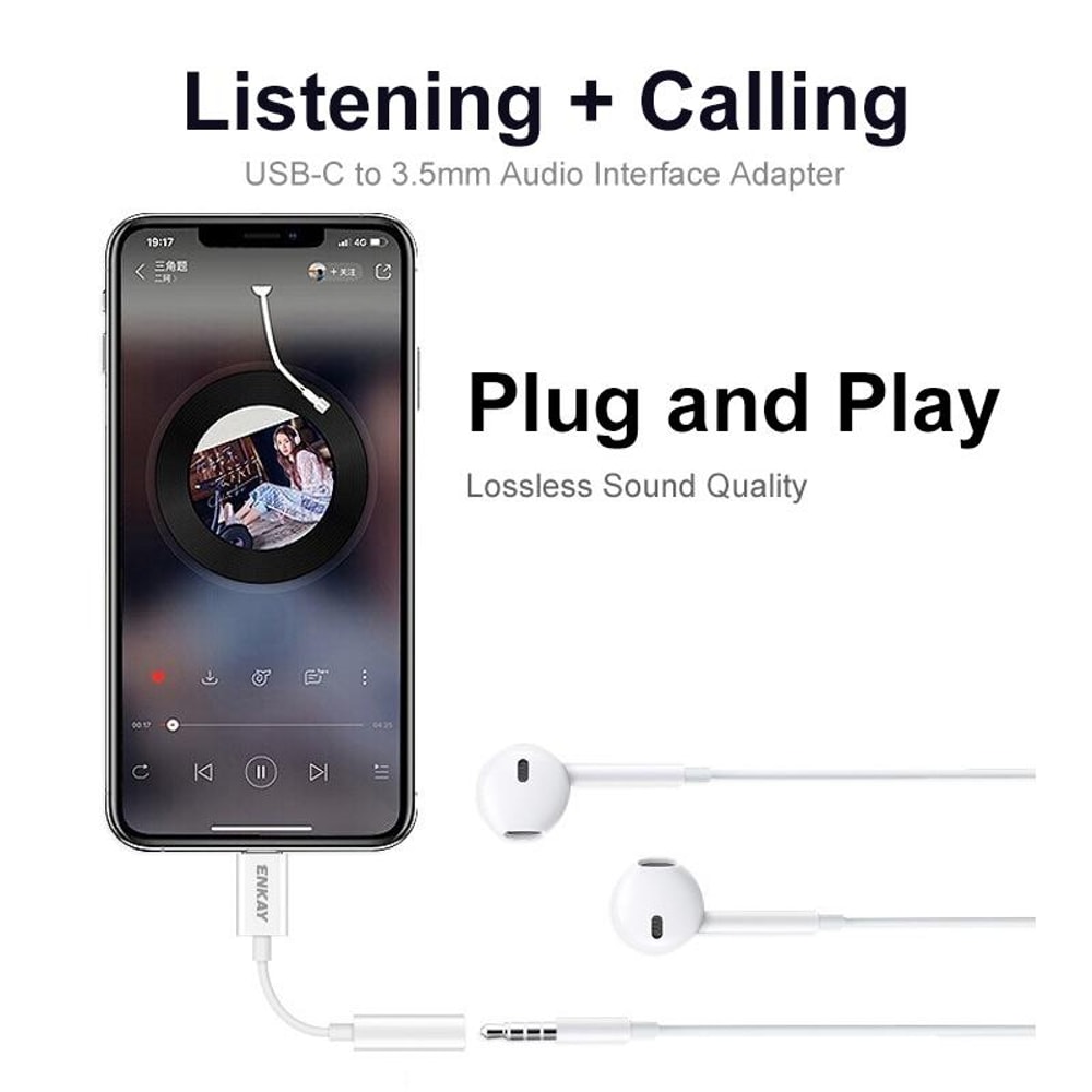 USB C to 3.5mm Adapter with Digital Audio Chip Durable Type C Audio Adapter Cable