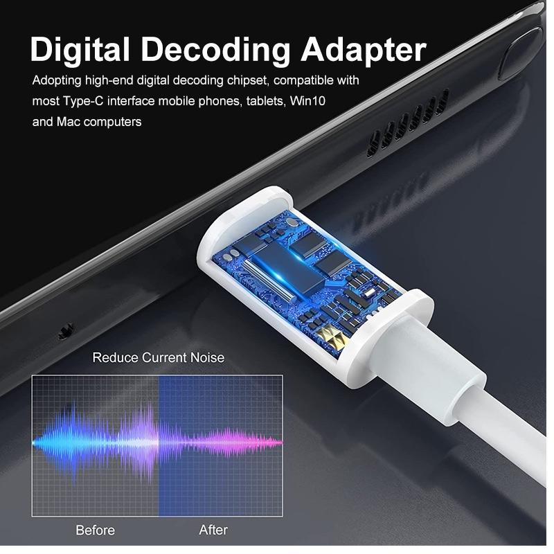 USB C to 3.5mm Adapter with Digital Audio Chip Durable Type C Audio Adapter Cable