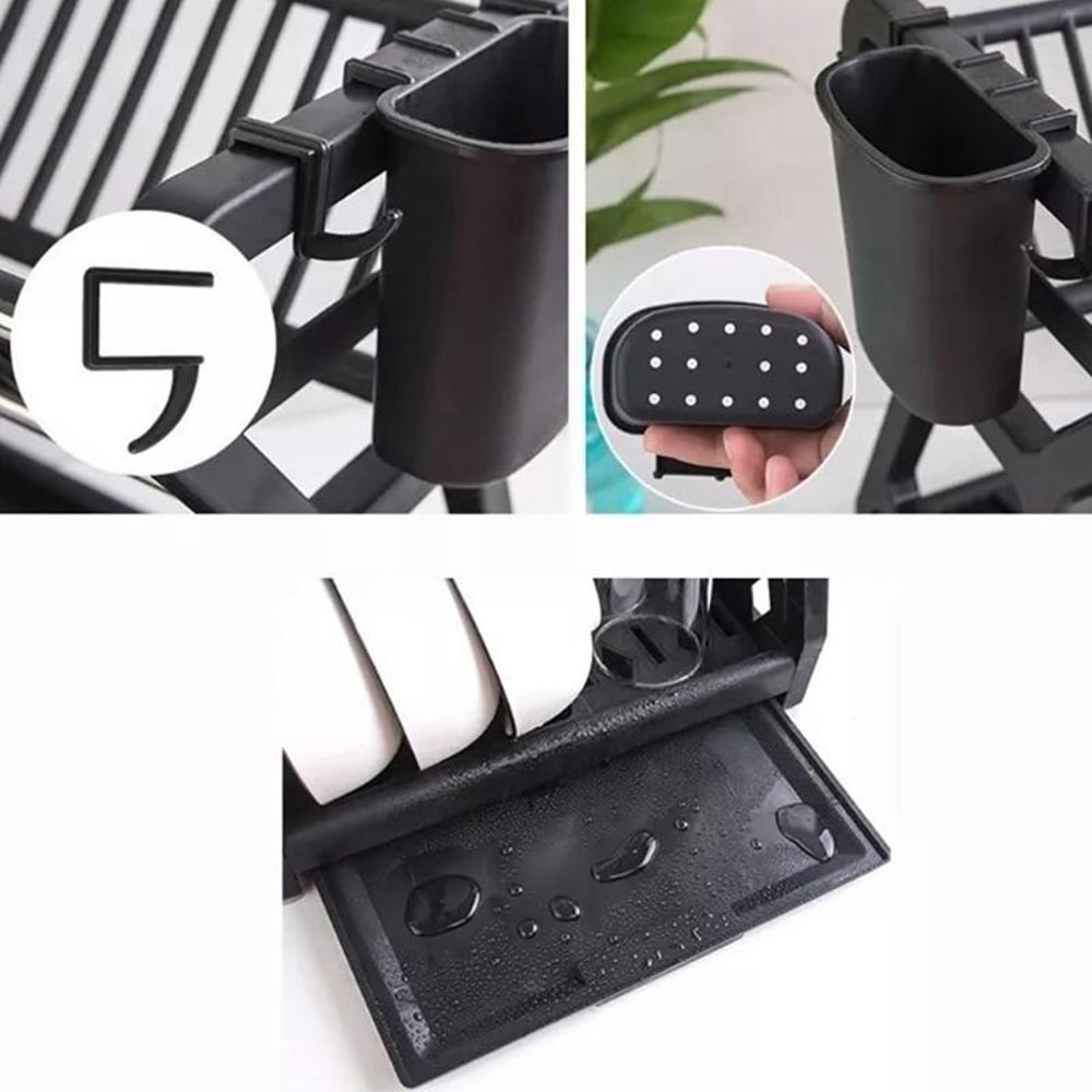 MultiLevel Dish Drying Rack Kitchen Storage Organizer With Drain Tray Hooks 3