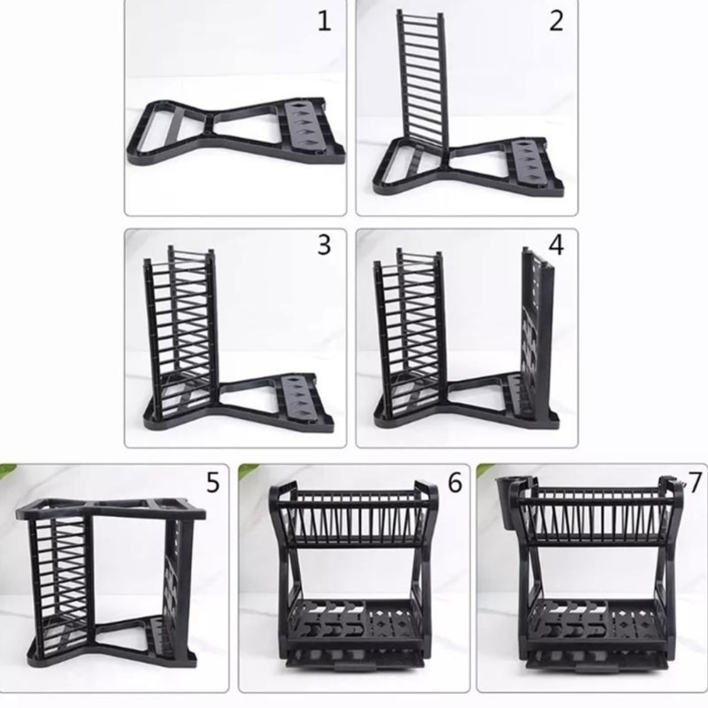 MultiLevel Dish Drying Rack Kitchen Storage Organizer With Drain Tray Hooks 4
