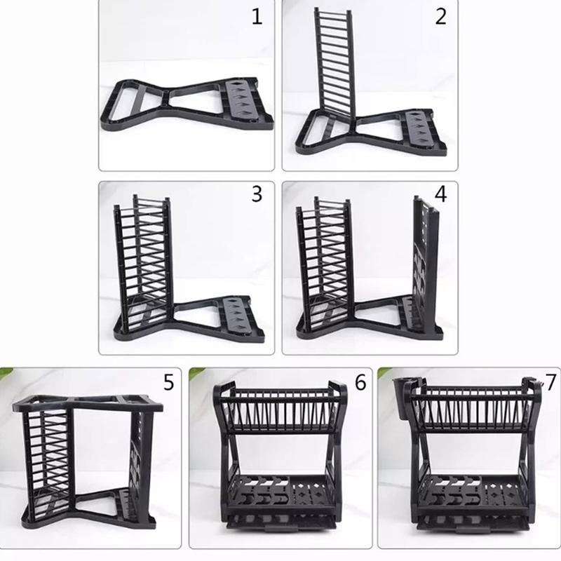 MultiLevel Dish Drying Rack Kitchen Storage Organizer With Drain Tray Hooks 4