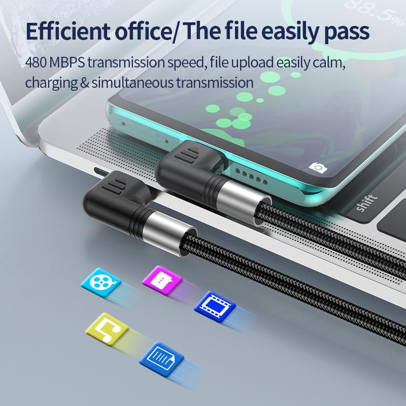100W USB C Cable Right Angle Braided Fast Charging USB C To USB C Cable 7