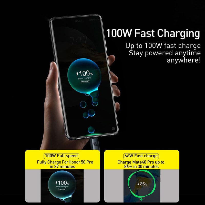 Crystal Shine 100W USB C Fast Charging Cable Durable High Speed Type C Cable 9