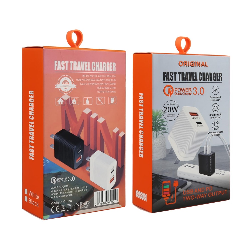 Dual Port Fast USB C Charger 20W PD QC Compact Travel Wall Adapter 6