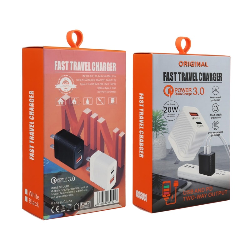 Dual Port Fast USB C Charger 20W PD QC Compact Travel Wall Adapter 6