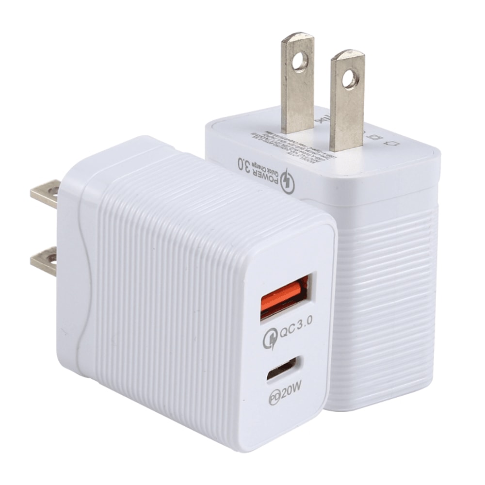 Dual Port Fast USB C Charger 20W PD QC Compact Travel Wall Adapter 9