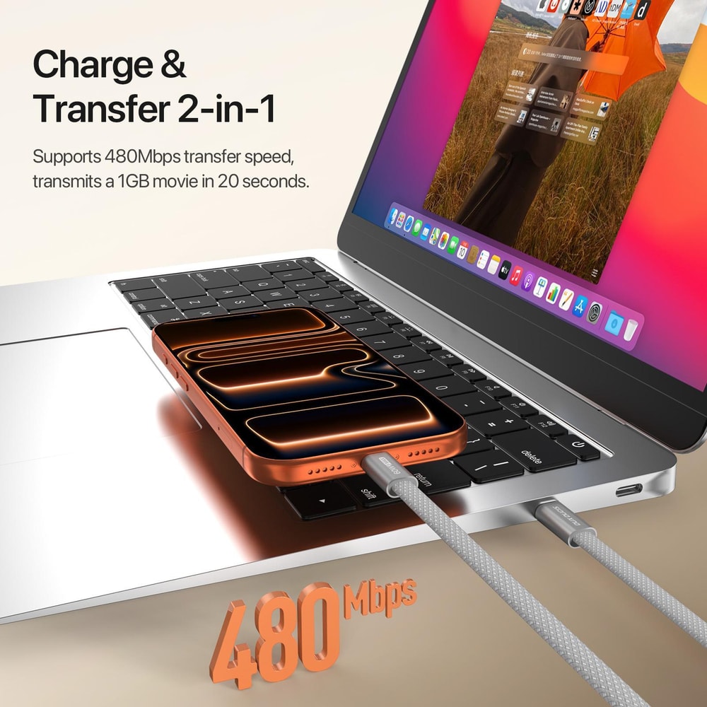 Magnetic USB C Cable 60W Fast Charging Nylon Braided Type C To Type C 10