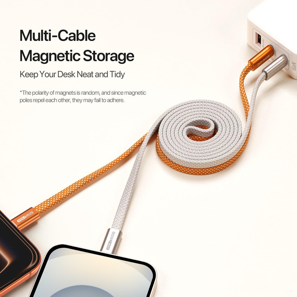 Magnetic USB C Cable 60W Fast Charging Nylon Braided Type C To Type C 6