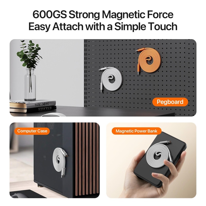 Magnetic USB C Cable 60W Fast Charging Nylon Braided Type C To Type C 7