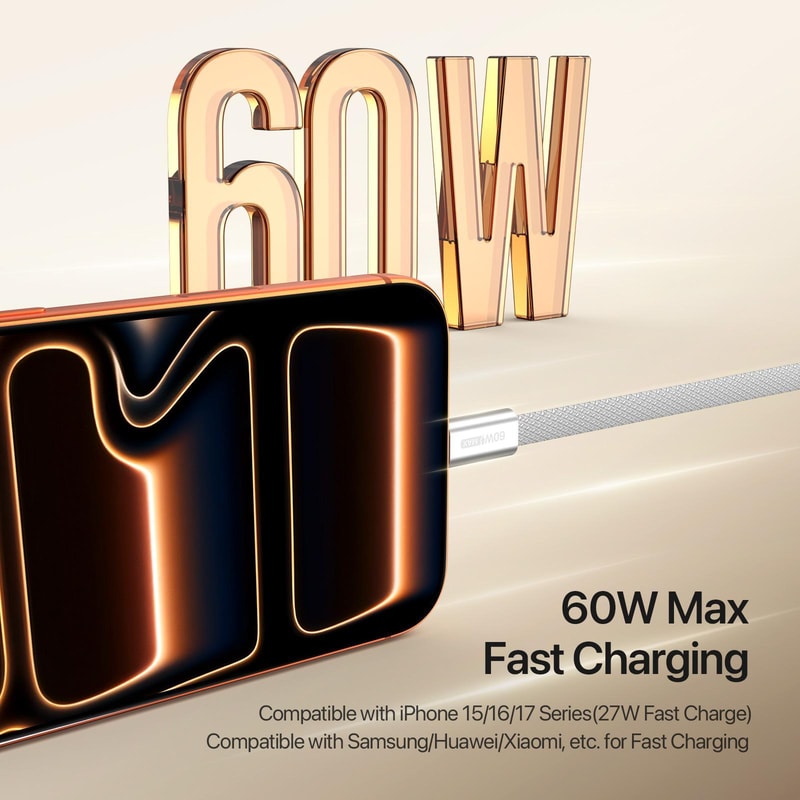 Magnetic USB C Cable 60W Fast Charging Nylon Braided Type C To Type C 9