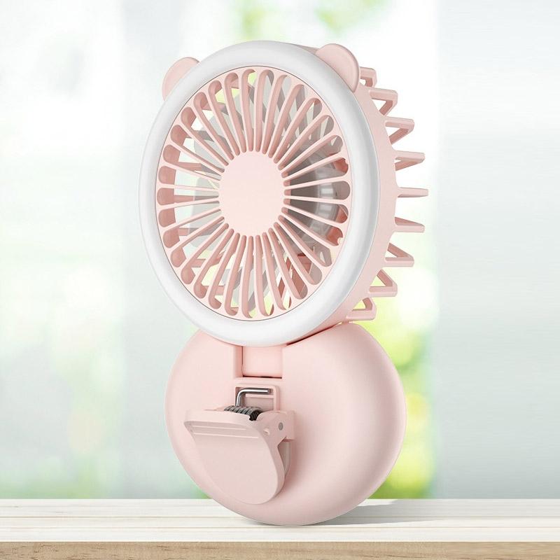 Portable Neck Fan With Clip Fill Light Mini USB Desk Fan Foldable Handheld Cooling Fan 1