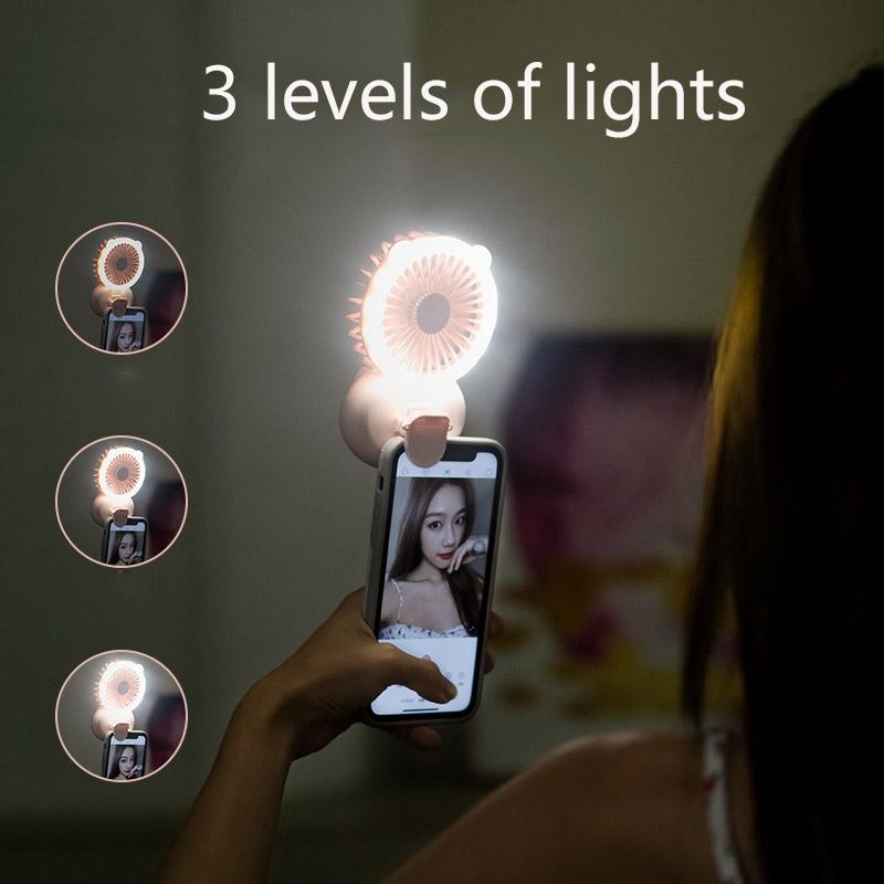 Portable Neck Fan With Clip Fill Light Mini USB Desk Fan Foldable Handheld Cooling Fan 3