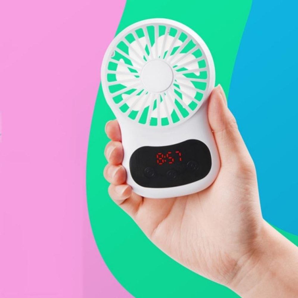USB Mini Desk Fan With Clock Display Portable Quiet Cooling Fan 1