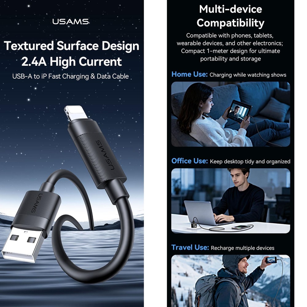 Fast Charging Lightning Cable 1M Durable USB To Lightning Data Sync Cord 1