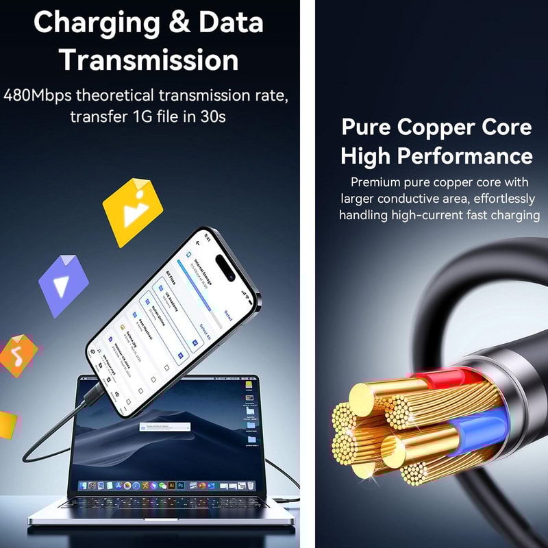 Fast Charging Lightning Cable 1M Durable USB To Lightning Data Sync Cord 2