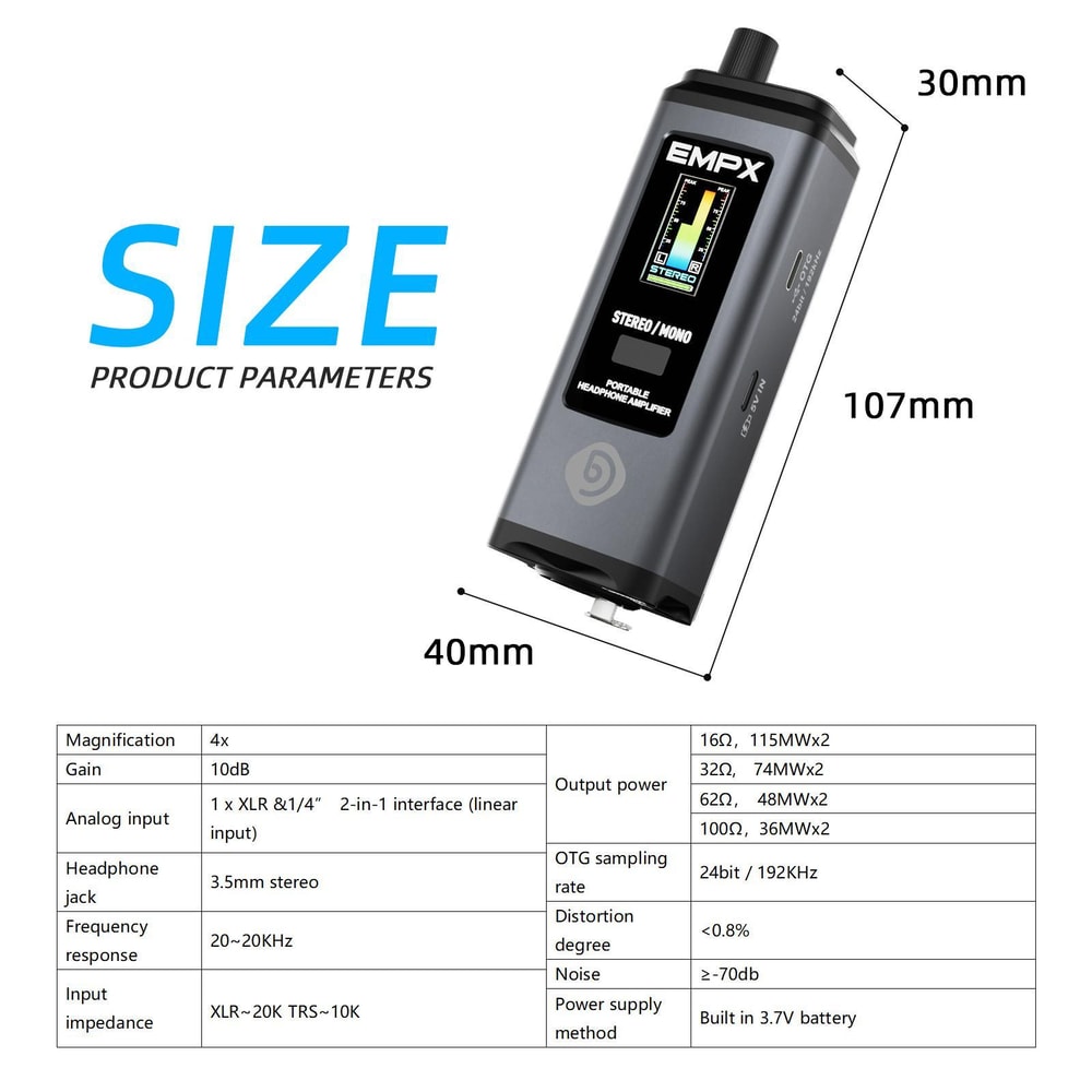 Portable Headphone Amplifier With Display Stereo Mono Studio Monitor Amp For Musicians 3