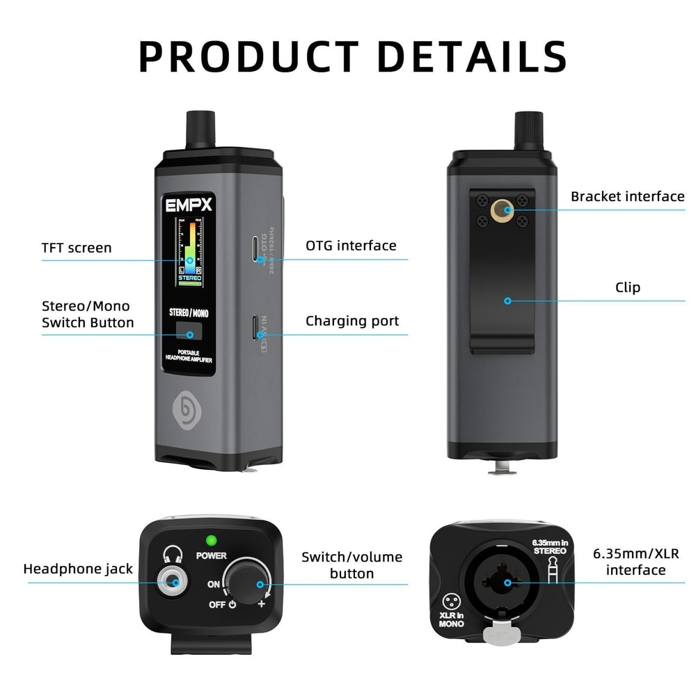 Portable Headphone Amplifier With Display Stereo Mono Studio Monitor Amp For Musicians 4