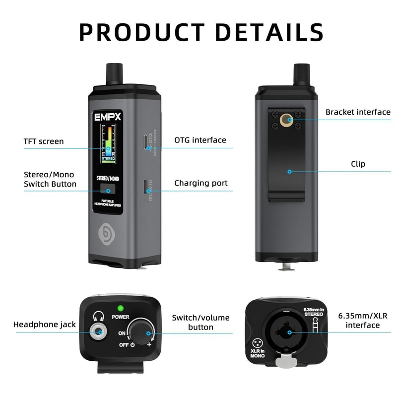 Portable Headphone Amplifier With Display Stereo Mono Studio Monitor Amp For Musicians 4