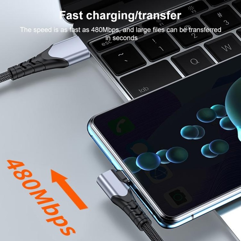 66W USB To USB C Elbow Fast Charging Cable For Gaming Phones 7