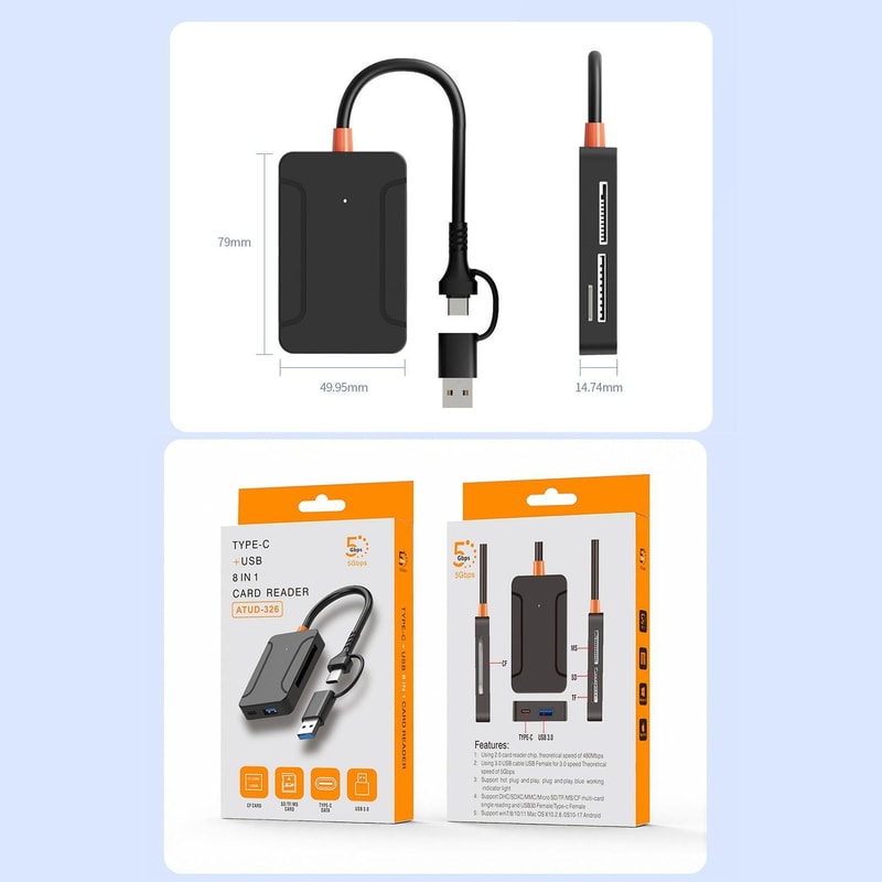 USB 30 Multi Card Reader With Type C OTG High Speed SD TF CF Memory Card Adapter 1