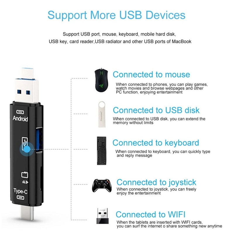 3 in 1 OTG Card Reader USB Micro USB Type C Adapter for Fast Data Transfer