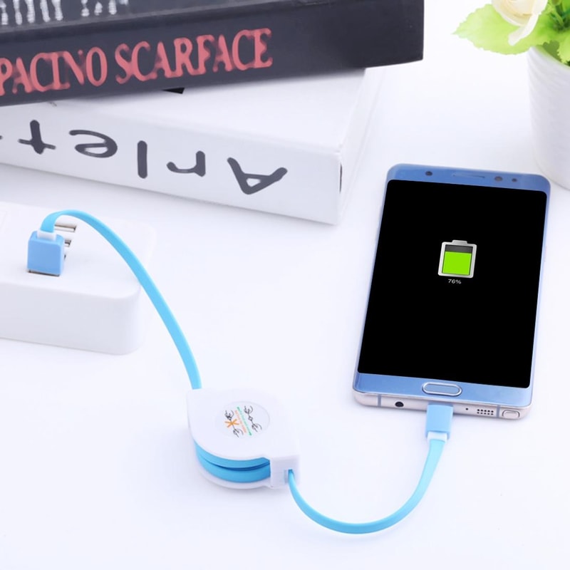 Portable USB C Retractable Cable Fast Charging Type C Data Sync Cord 0