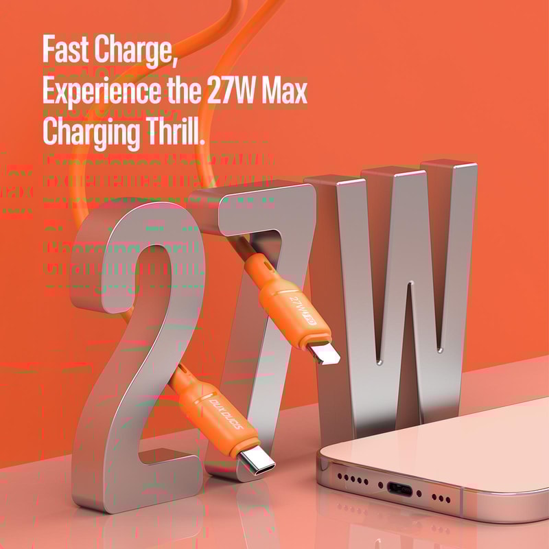 27W USB C To Lightning Cable Fast Charge Silicone Durable Cord 3