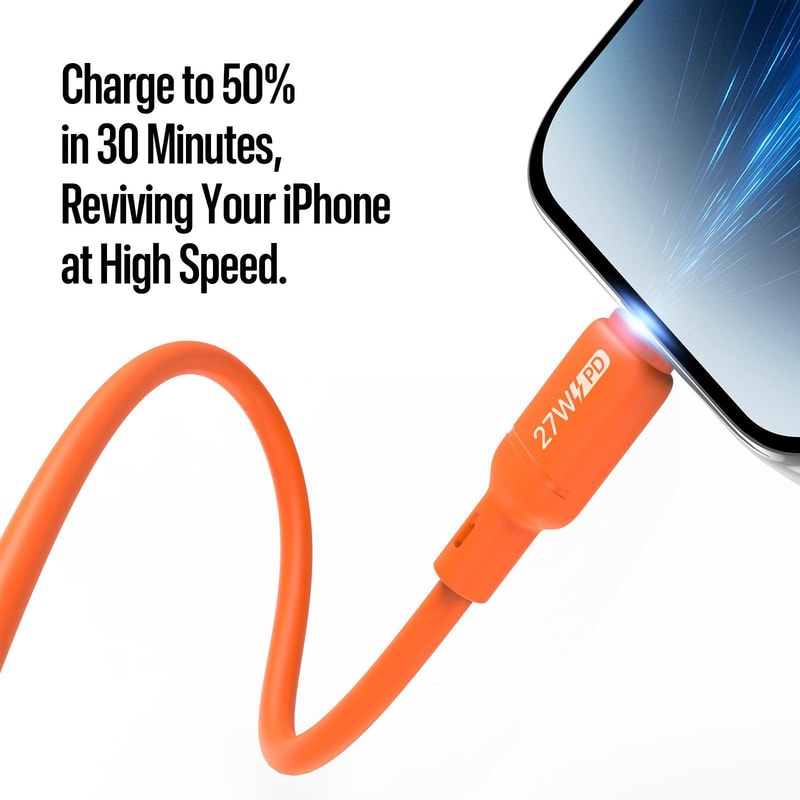 27W USB C To Lightning Cable Fast Charge Silicone Durable Cord 5
