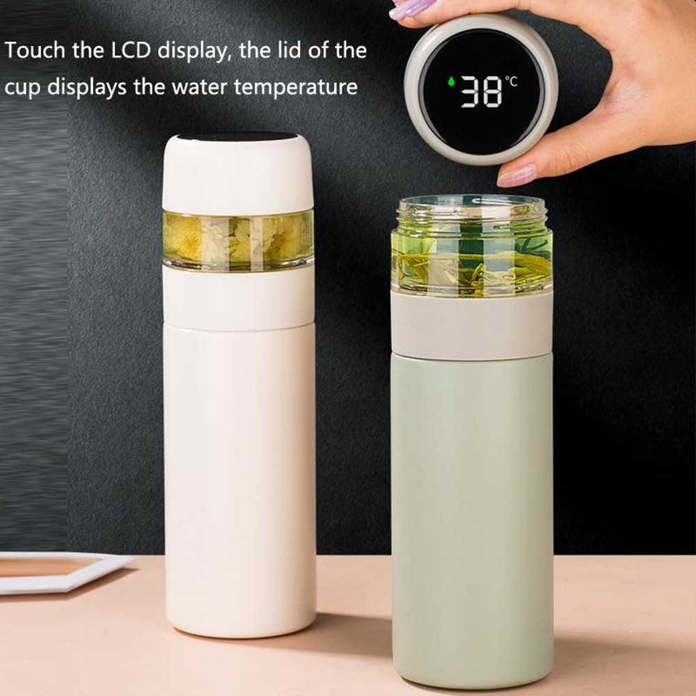 Smart Temperature Display Insulated Water Bottle With Tea Infuser Stainless Steel Travel Mug 3