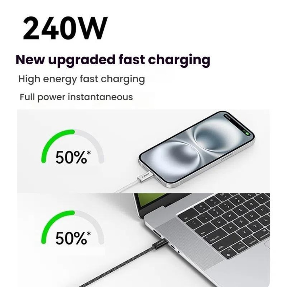 240W USB C Fast Charging Cable 15m Braided PD Dual Type C Power Cable 2