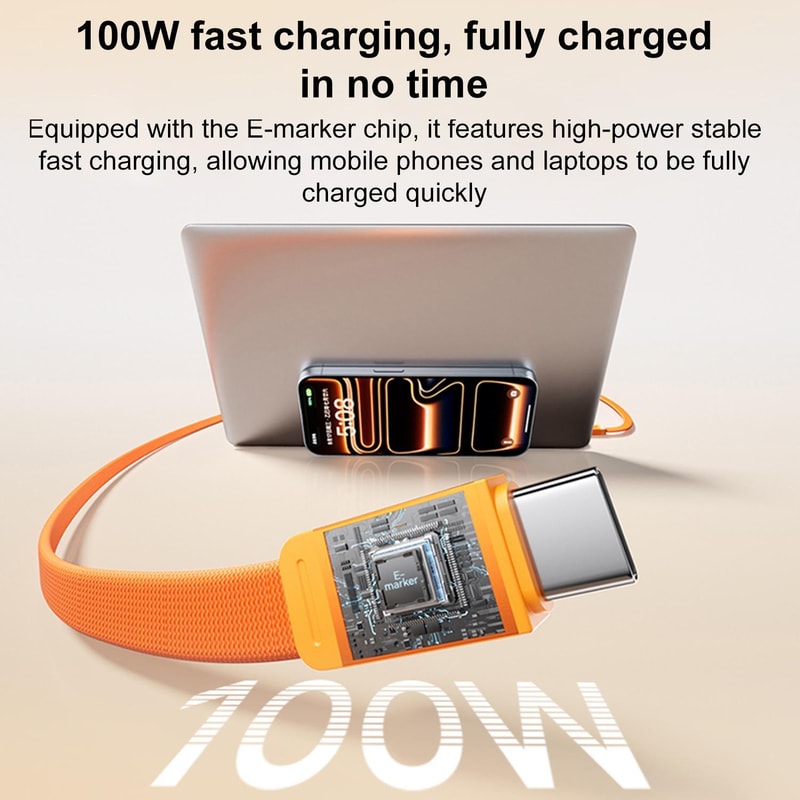 100W USB C Magnetic Retractable Fast Charging Braided Cable For Phones Tablets Laptops 2