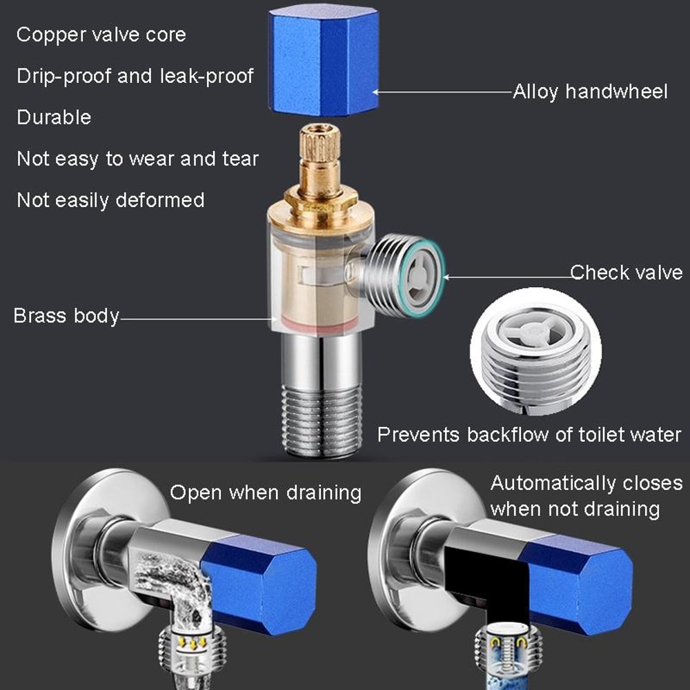 High Flow Brass Angle Valve With Check Valve LeakProof Toilet Inlet Valve 3
