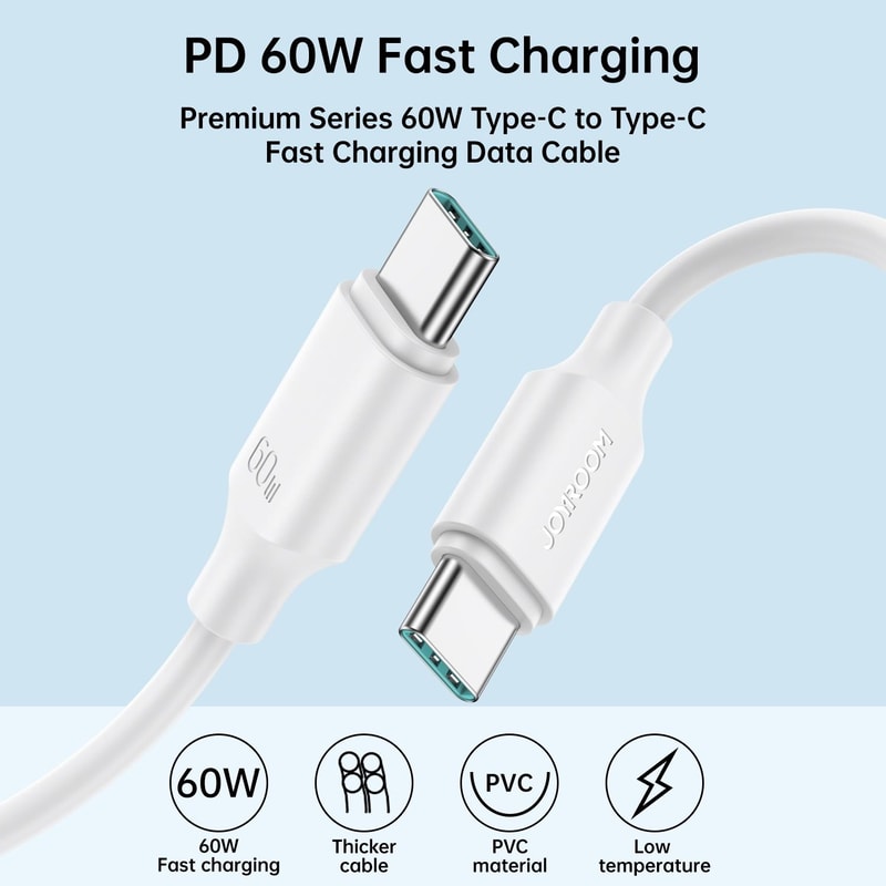 60W USB C To USB C Fast Charging Cable Durable Data Sync Cord 1